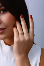 Mavi Damla Taşlı Zarif Gold Kadın Yüzük - Görsel 10