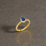 Mavi Damla Taşlı Zarif Gold Kadın Yüzük - Görsel 2