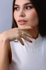 Zincir Detaylı Tektaş Gold Kadın Yüzük - Görsel 12