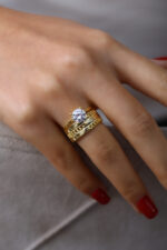 Zincir Detaylı Tektaş Gold Kadın Yüzük - Görsel 14