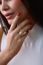 Zincir Detaylı Tektaş Gold Kadın Yüzük - Görsel 5