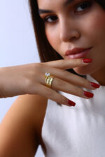 Zincir Detaylı Tektaş Gold Kadın Yüzük - Görsel 7