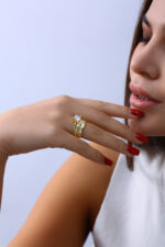 Zincir Detaylı Tektaş Gold Kadın Yüzük - Görsel 8