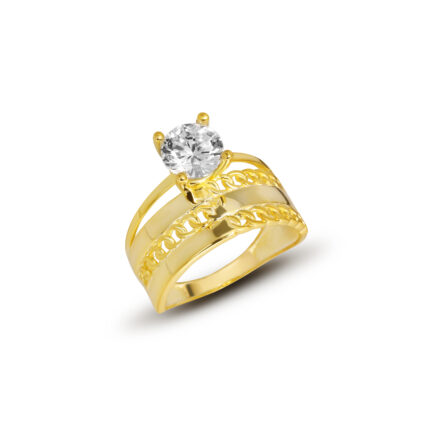 Zincir Detaylı Tektaş Gold Kadın Yüzük